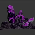 Decorative Ornament Set With Pink Crystal Cluster On Dark Stone Base And Purple Luster