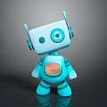 Blue Cartoon Robot Character With Big Eyes Antennas And Orange Screen