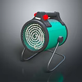 Green Portable Air Cooler Fan With Red Buttons Black Handle And Spiral Grille Stand