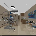Dental Clinic Interior With Treatment Chair Equipment Waiting Area Seating And Wall Decorations