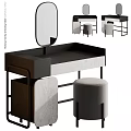 Elegant Modern Dressing Table With Round Mirror And Soft Stool Marble Top Design 3d model