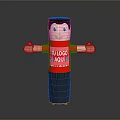 Toy Character In Red TULOGO MAQUINA Shirt With Black Hair Blue Eyes Outstretched Arms