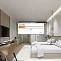 Modern Hotel Room Interior Design With Comfortable Bed Pillows Desk Chair TV And Rug