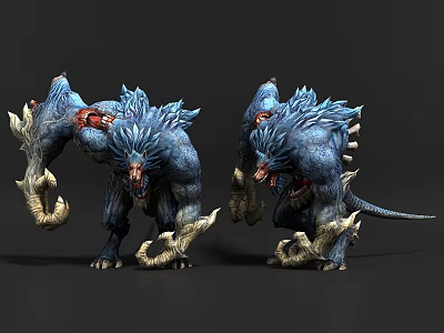 Fantasy Game And Movie Monster Character With Blue Fur Horns Claws And Red Eyes 3d model