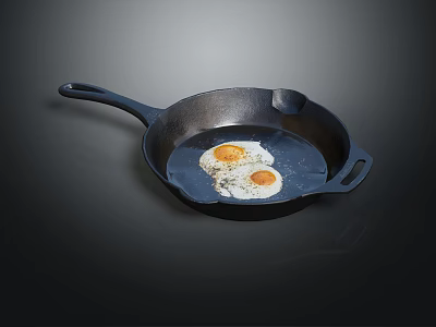 Durable Cast Iron Skillet With Perfect Fried Eggs For Daily Kitchen Use 3d model