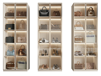 Modern Bag Shoes Leather Bag Glass Cabinet 3d model