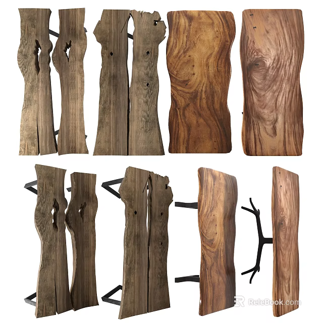 Natural Wooden Dining Table Featuring Rustic Design Solid Wood Legs And Natural Texture 3d model 