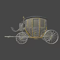 Classic Black and Gold Carriage with Enclosed Cabin Spoked Wheels and Decorative Lanterns