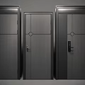 Three Modern Hinged Doors with Dark Wood Texture and Sleek Panel Design 3d model