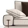 Two Seater Beige Sofa with Dark Cushions Wooden Armrests and Black Legs Modern Design