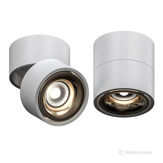 Modern White Downlights and Spotlights With Adjustable Angles Warm Light and Metal Trim 3d model 