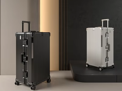 Modern Black And Silver Metal Suitcase With Trolley Handle And Rolling Wheels Design 3d model