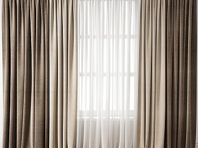 Brown Textured Curtains With Sheer White Lining For Home Window Decoration 3d model