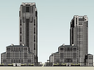 Modern High Rise Buildings And Low Rise Structures In Urban Architectural Exterior Design 3d model