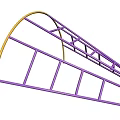 Modern Swing Door Featuring Purple Frame And Curved Structural Design