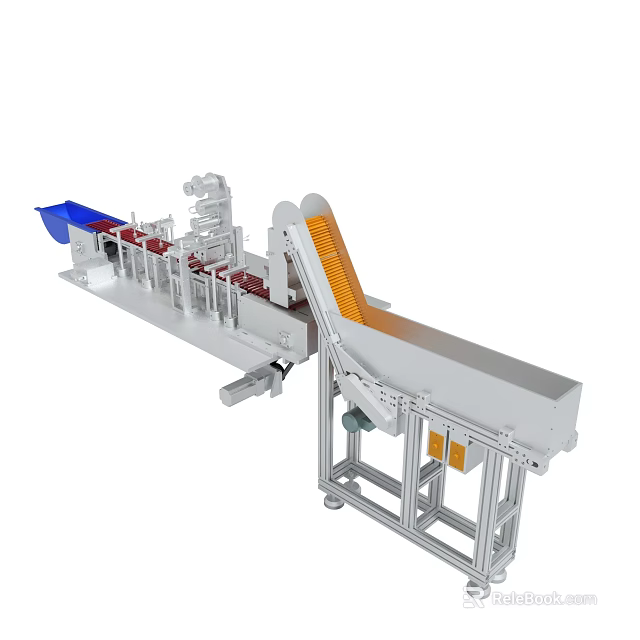 Industrial Automated Conveyor Machine With Blue Component And Orange Belt Structure 3d model 
