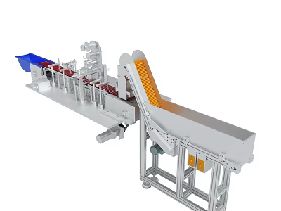 Industrial Automated Conveyor Machine With Blue Component And Orange Belt Structure 3d model