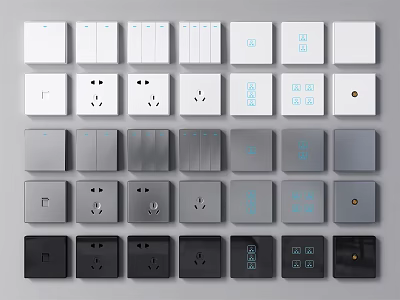 Modern Switch Panels In Various Colors With Different Types And USB Ports Design 3d model