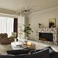 Modern Living And Dining Room Interior With Gray Sofa Striped Armchair And Chandelier