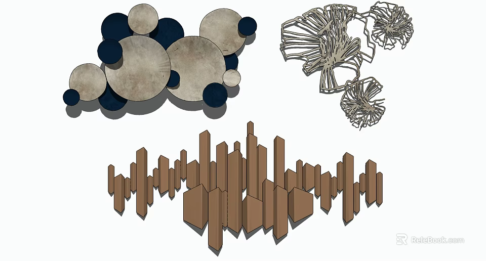 Creative Modern Wall Decorations with Circular Discs Cutout Patterns and Vertical Panels 3d model