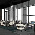 Modern Hotel Lobby Interior With Large Windows Gray Pillars White Chairs And Carpet