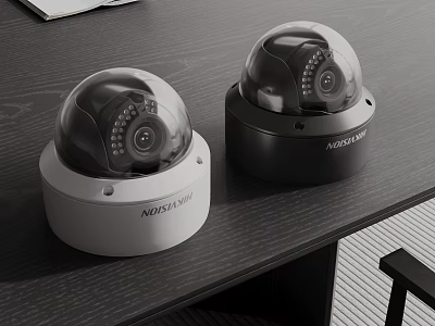 White And Black Dome Shaped Security Cameras In Office Space 3d model
