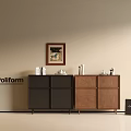 Poliform Modern Entryway Console Cabinet Black And Walnut With Decorative Items And Wall Art