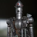 Detailed Mechanical Robot Character With Metallic Armor Red Head Lights And Mechanical Appendages