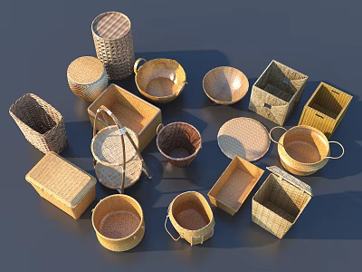 Woven Storage Baskets and Containers for Household Use with Various Shapes and Sizes 3d model