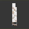 Modern Stacked Architectural Model With White Cubes And Connecting Orange Stairs