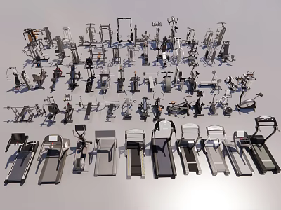 Various Types of Sports Equipment Including Treadmills and Fitness Machines 3d model