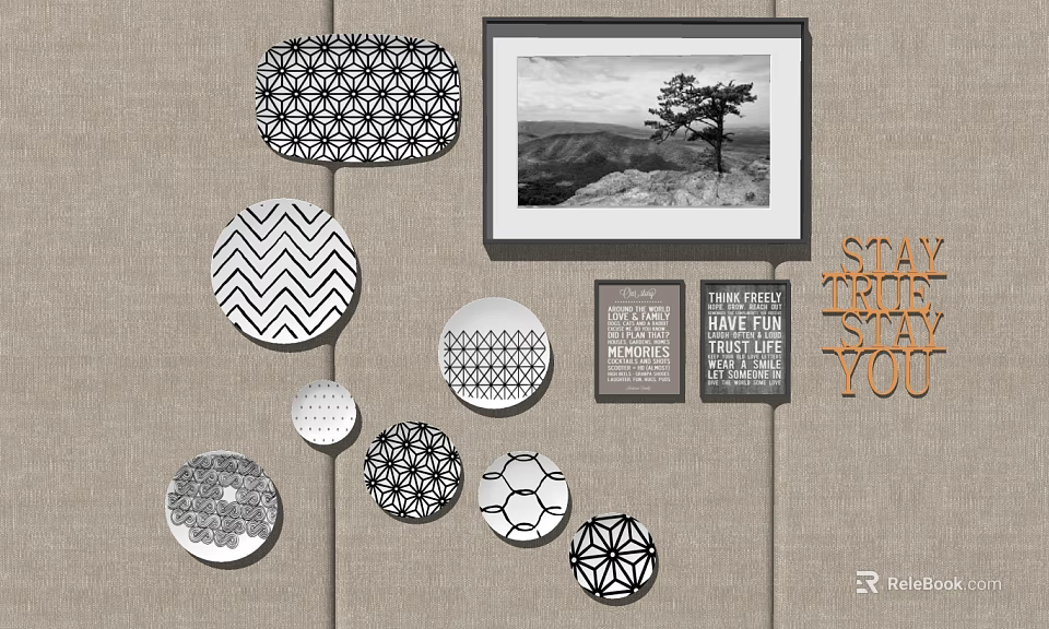 Elegant Plate Decoration With Various Geometric Patterned Plates And Wall Display Art 3d model