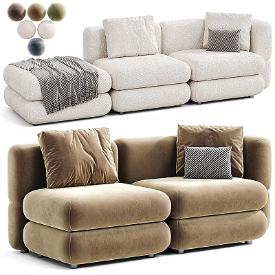 Cozy Modern Sectional Sofa With Soft Beige Warm Brown Upholstery Decorative Pillows Throw Blanket 3d model