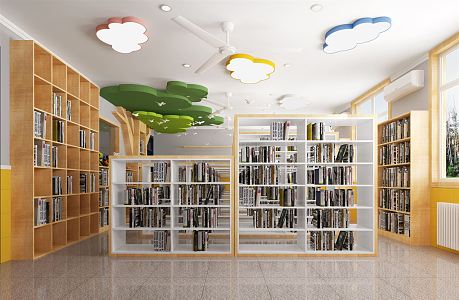 Modern Library Cloud Light Bookshelf Ceiling Fan Ceiling 3d model