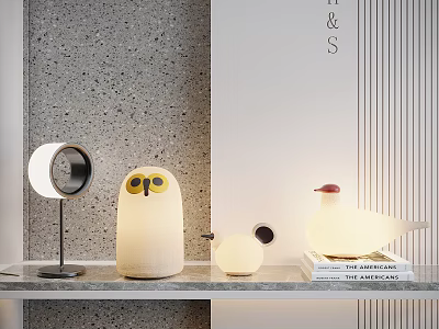 Modern Creative Table Lamps with Owl Bird Shaped Design White Frosted Glass on Marble Shelf 3d model