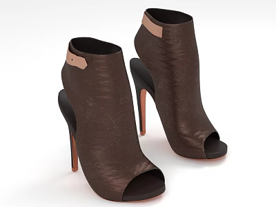 Brown Metallic Peep Toe Stiletto Heel Shoes With Ankle Strap Design 3d model