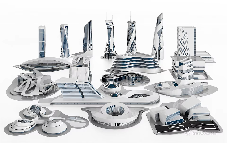 Modern Aerial Planning Design With Urban Skyscrapers And Layout Elements 3d model 