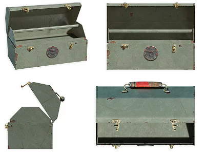Green Metal Toolbox With Lock Clasps Round Badge And Red Handle For Storage 3d model