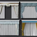 Classical Style Curtains with Gold Blue Yellow Valance and Decorative Trim Details