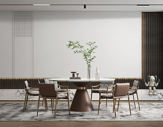 Modern Dining Table and Chair Combination Round Dining Table and Chair Combination 3d model