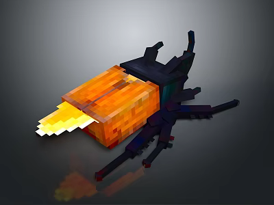 Pixel Art Spider Creature With Orange Body Yellow Glowing Parts And Black Legs 3d model