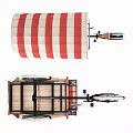 Functional Tricycle Utility Cart With Red And White Striped Canopy Wooden Carriage And Lanterns