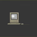 Vintage Desktop Computer With Monitor Keyboard And Wired Mouse On Dark Surface