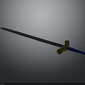 Detailed Decorative Sword With Blue Blade Golden Hilt And Blue Pommel Design