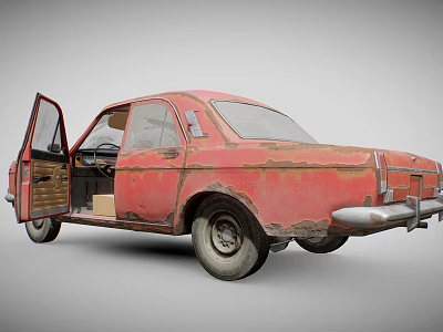 Old Red Rusty Bus With Open Doors And Worn Out Exterior Details 3d model