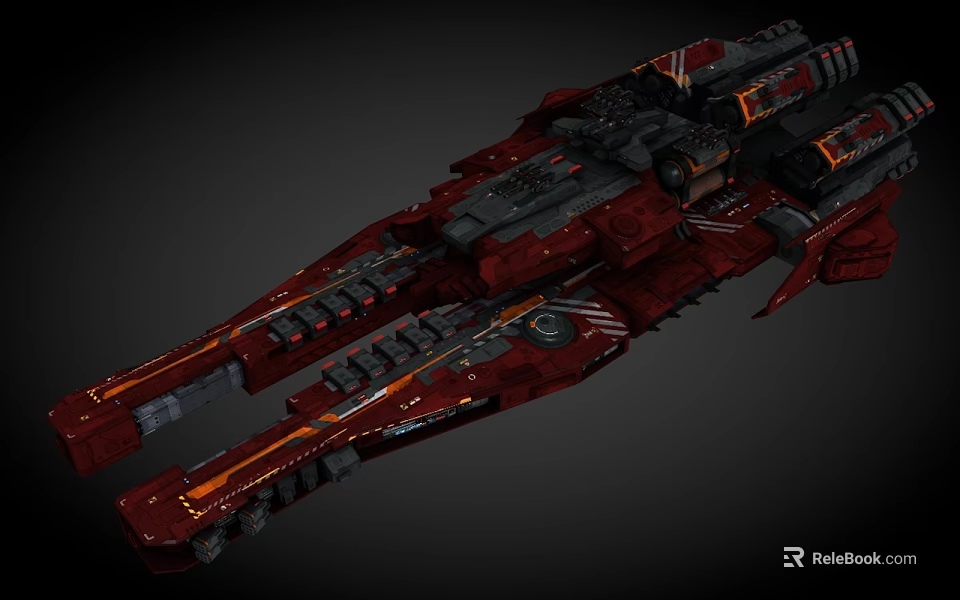 Futuristic Starship Design With Red Black Hull Detailed Engine Modules Structure 3d model 