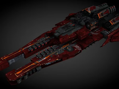 Futuristic Starship Design With Red Black Hull Detailed Engine Modules Structure 3d model