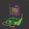 Vintage Electronic Equipment Green Screen Worn Retro Design Antenna Bottom Ports And Cable