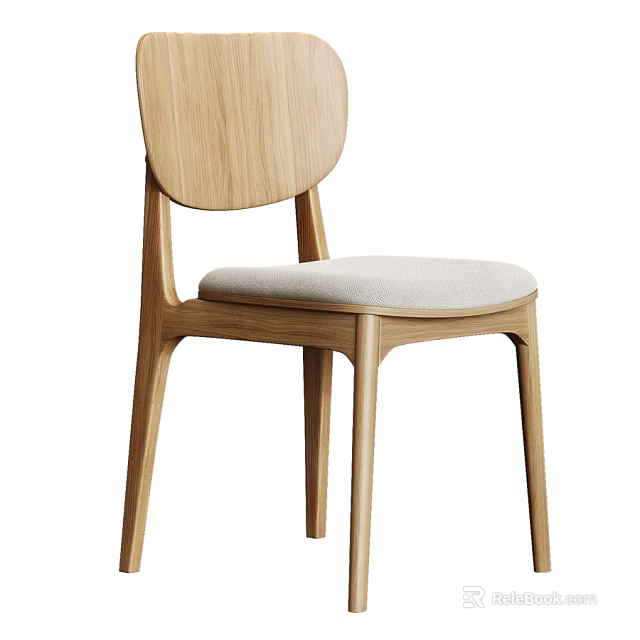 Modern Minimalist Solid Wood Dining Chair With Soft Fabric Padded Seat For Home Use 3d model 