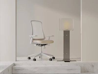 Modern White Mesh Office Chair With Adjustable Armrests And Wheels In Minimalist Space 3d model